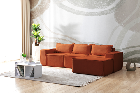 L Shaped Livingroom sofa, Sectional couch, Comfy Chaise Couch, Modern Modular Sofas, Minimalist Couch, Floor couch, Cozy sofa with ottoman